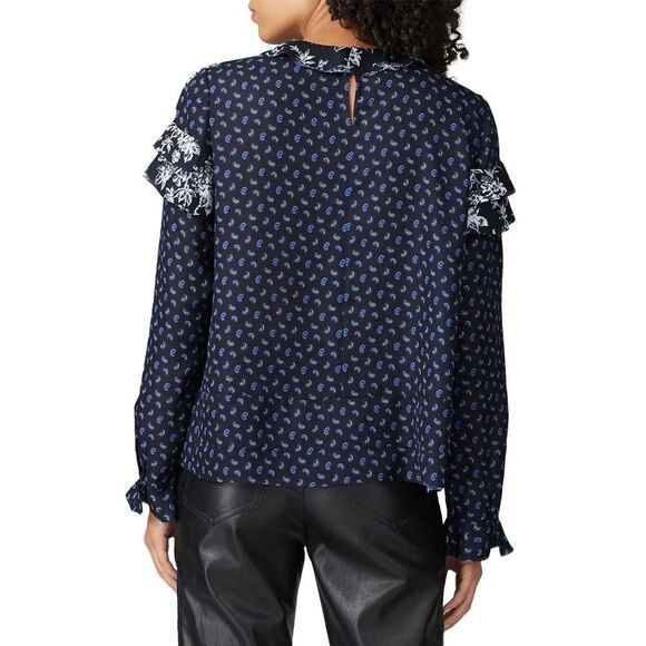 Jason Wu Paisley Ruffle Top Navy Satin sz 4 - Picture 3 of 9